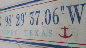 Lake McQueeny Texas lat long coordinates sign example