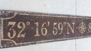 Coordinate wood rustic sign in Brown paint with gold numbers