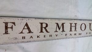 Farmhouse farm fresh bakery wood sign in antique white, brown lettering