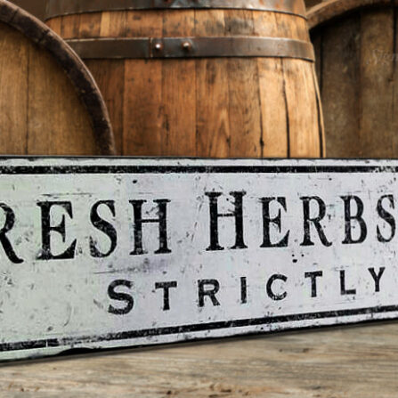 Fresh Herbs and Spices Wood Sign in off white