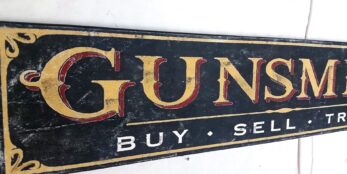 The classic Gunsmith sign, a wonderfully designed antique sign for gunsmith lovers.