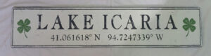 Lake Icaria Sign with Irish Clovers