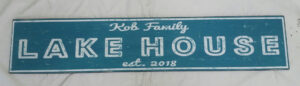 Kob Family Lake House Sign in teal and white