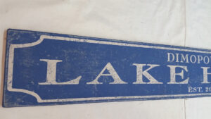 Lake House Sign with Navy Background and white letters