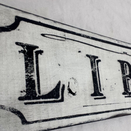 Closeup of the Library Sign in Antique styling