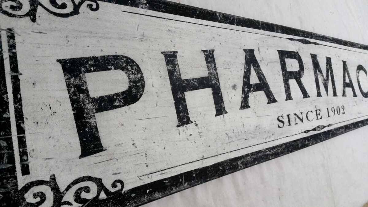 Pharmacy Wood Sign Closeup