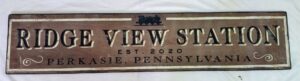 Ridge View Station Sign in rustic  brown
