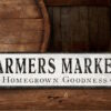 Farmers Market sign with Homegrown goodness lettering, in white and black
