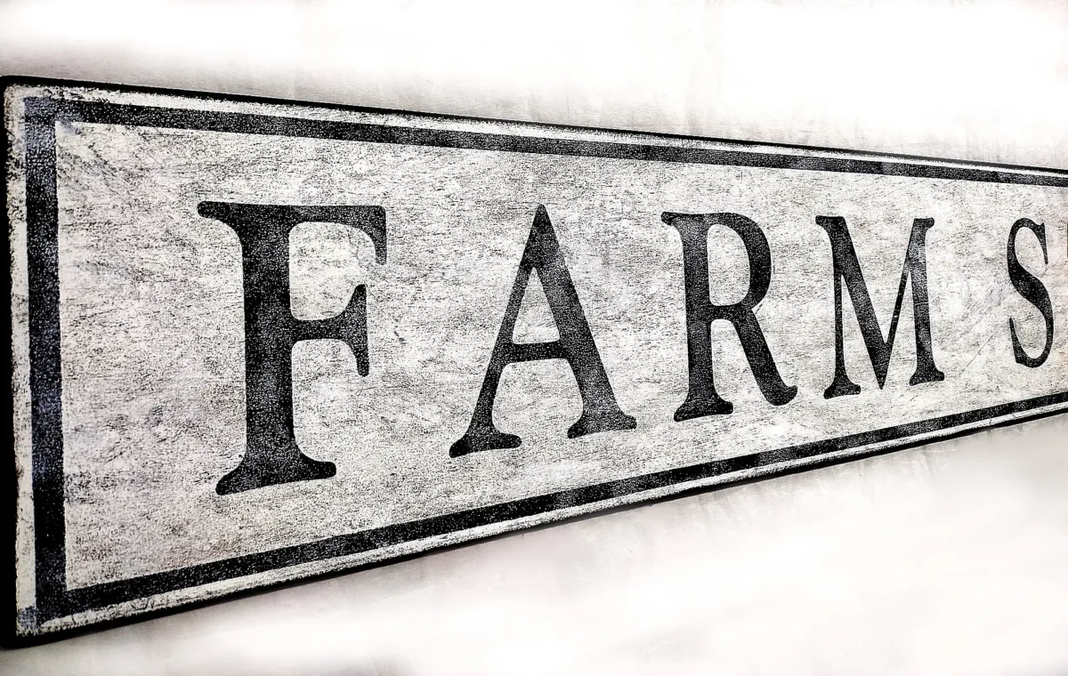 Detailed view of customizable farmhouse sign showcasing off-white background and bold lettering