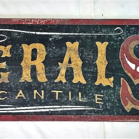 Rustic General Store sign with worn letters and established date of 1885 on high-quality wood